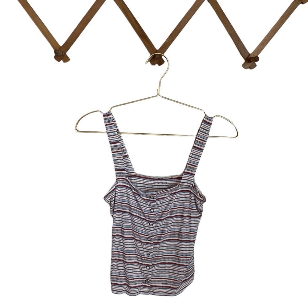 AE Soft & Sexy Multi-Color Stripe Ribbed Tank Top with Front Snap Detail (S)